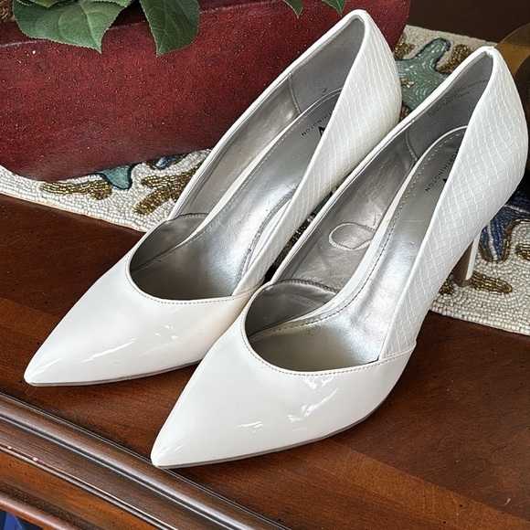 Worthington White Faux Patent Leather Snakeskin Pointed Toe Heels 80s 90s Pumps - Picture 5 of 16